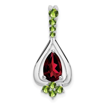 14k White Gold 8x5mm Pear Garnet and Peridot Pendant