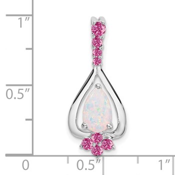 14k White Gold Pear Lab Created Opal and Lab Created Pink Sapphire Pendant — alternate view