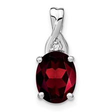 Image of 14k White Gold Oval Garnet and Diamond Pendant
