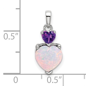 14k White Gold Heart Lab Created Opal and Amethyst Pendant — alternate view