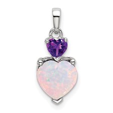 Image of 14k White Gold Heart Created Opal and Amethyst Pendant