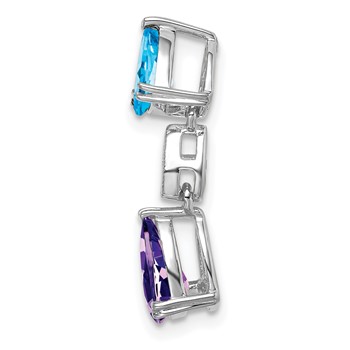 14k White Gold Pear Blue Topaz/Amethyst and Diamond Chain Slide — alternate view
