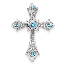 Image of 14k White Gold Blue Topaz and Diamond Fleur de Lis Cross Chain Slide
