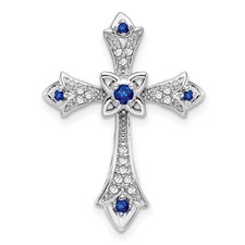 Image of 10K White Gold Sapphire and Diamond Fleur de Lis Cross Chain Slide