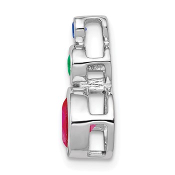 14k White Gold Ruby, Emerald and Sapphire Chain Slide — alternate view