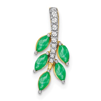 14k Marquise Emerald and Diamond Leaf Chain Slide