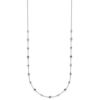 14k White Gold Ruby/Sapphire/Emerald/White Topaz 18 inch Station Necklace — alternate view