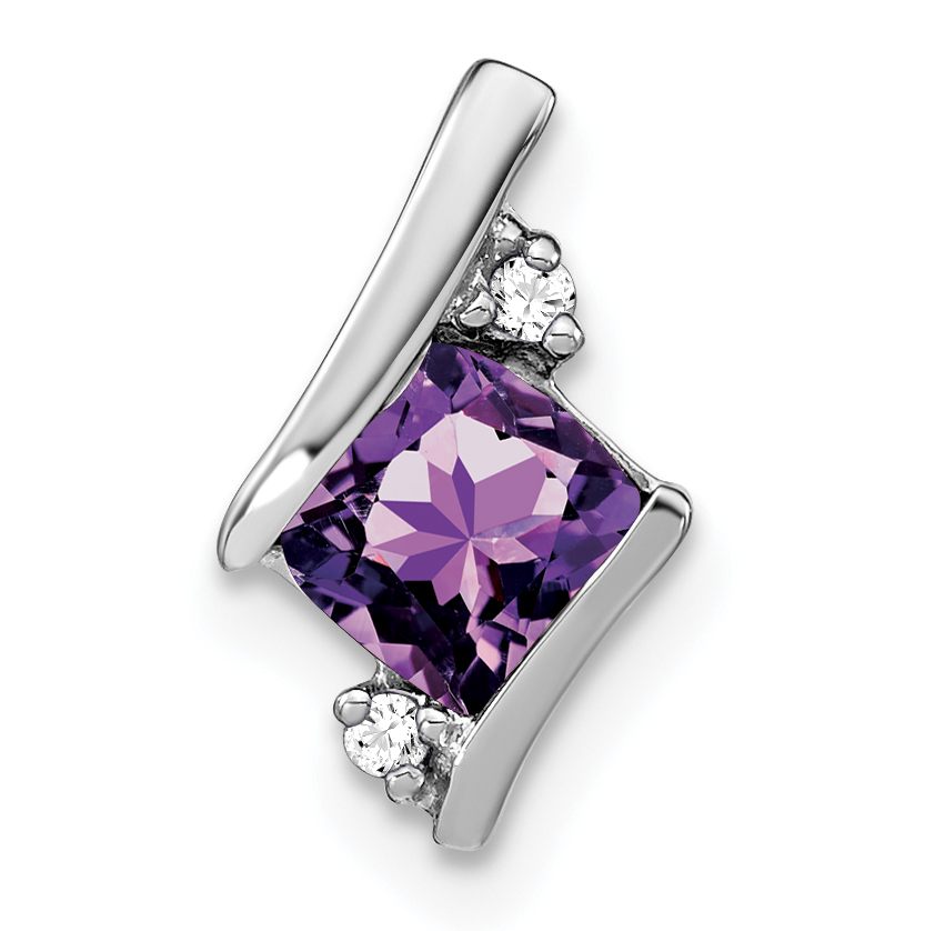 10k White Gold 4mm Cushion February/ Amethyst and Diamond Chain Slide