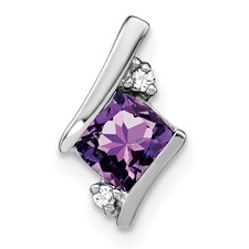 Image of 10k White Gold Cushion Amethyst and Diamond Chain Slide