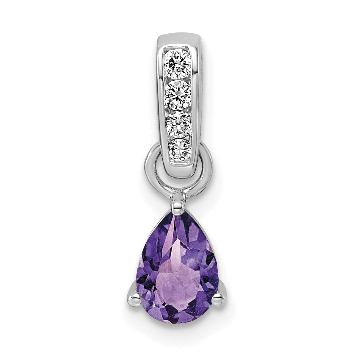 10k White Gold Amethyst & 1/10 carat Lab Grown Diamond VS/SI+ G+ Pear February Birthstone Complete Pendant