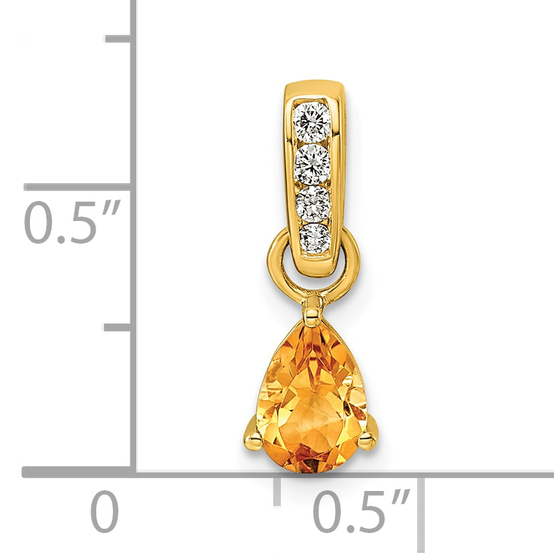 Diamond Citrine and 1/10 carat Pendant Charm Real 10k Yellow Gold 18x6.2mm product image view 4