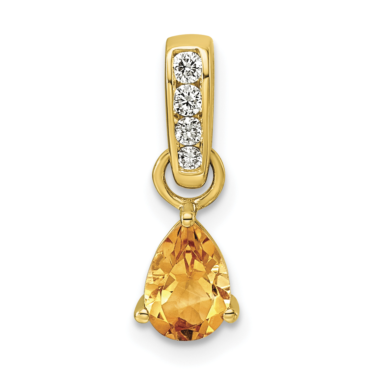 Diamond Citrine and 1/10 carat Pendant Charm Real 10k Yellow Gold 18x6.2mm main product image