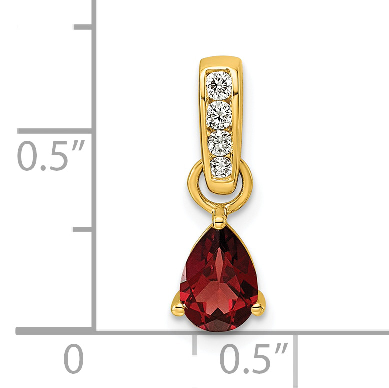 Diamond Garnet and 1/10 carat Pendant Charm Real 14k Yellow Gold 17.9x6.2mm detailed image 4