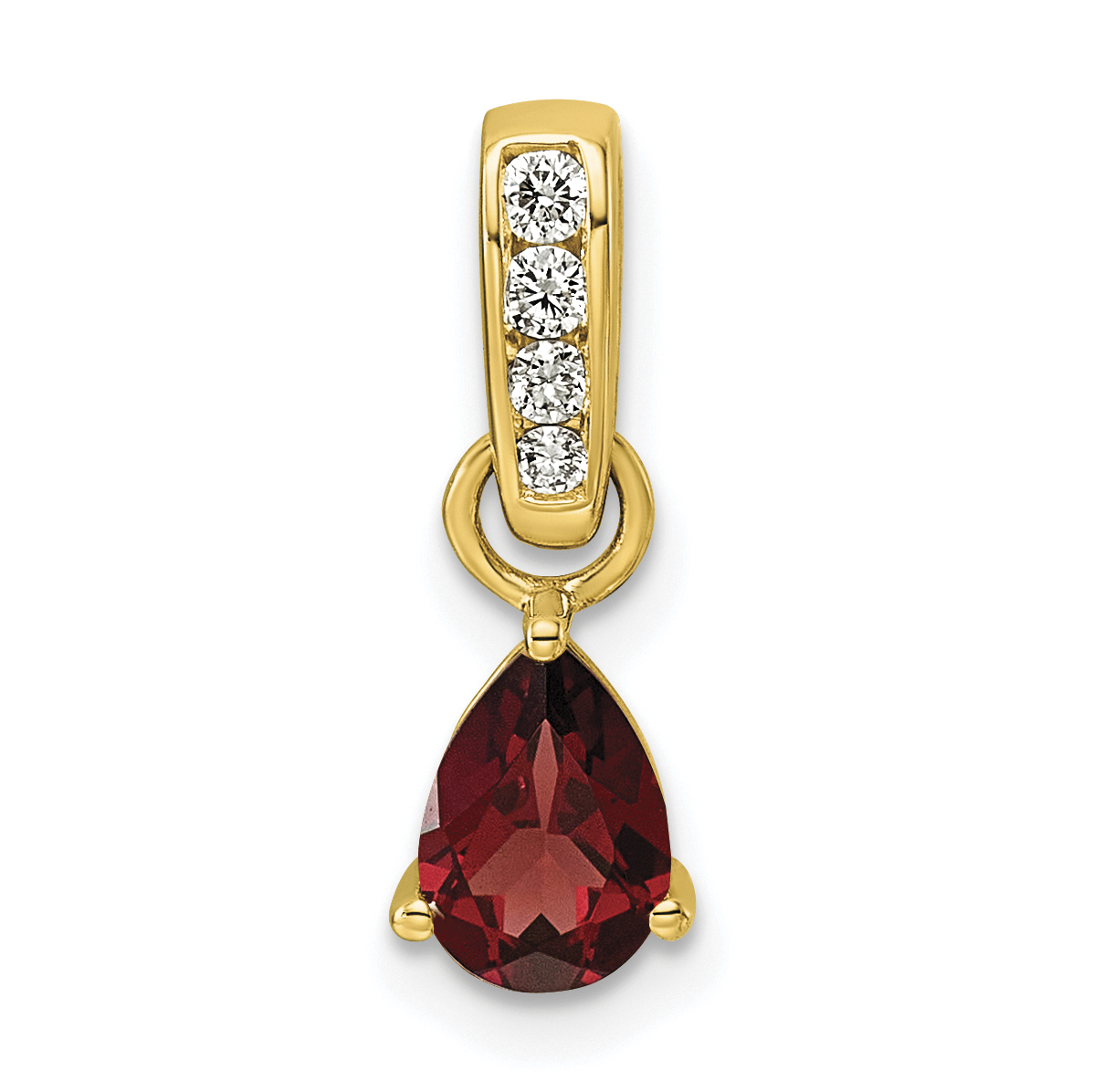 Diamond Garnet and 1/10 carat Pendant Charm Real 14k Yellow Gold 17.9x6.2mm main product image