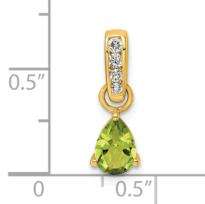 Diamond Peridot and 1/10 carat Pendant Charm Real 10k Yellow Gold 17.6x6.3mm detailed image 4