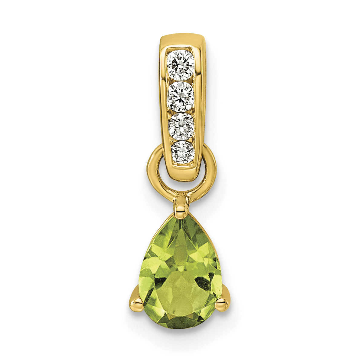 Diamond Peridot and 1/10 carat Pendant Charm Real 10k Yellow Gold 17.6x6.3mm main product image