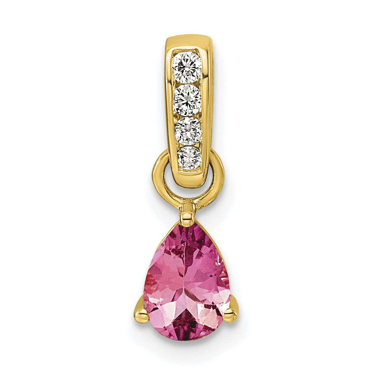 10k Pink Tourmaline & 1/10 carat Lab Grown Diamond VS/SI+ G+ Pear October Birthstone Complete Pendant
