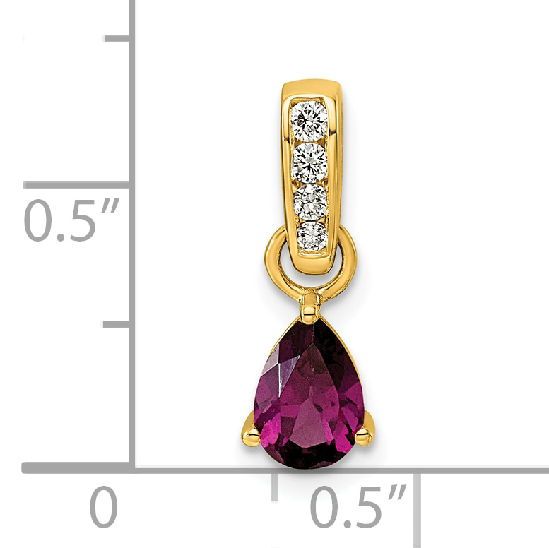 Diamond Rhodolite Garnet and 1/10 Pendant Charm Real 10k Yellow Gold 17.3x6.1mm product image view 4