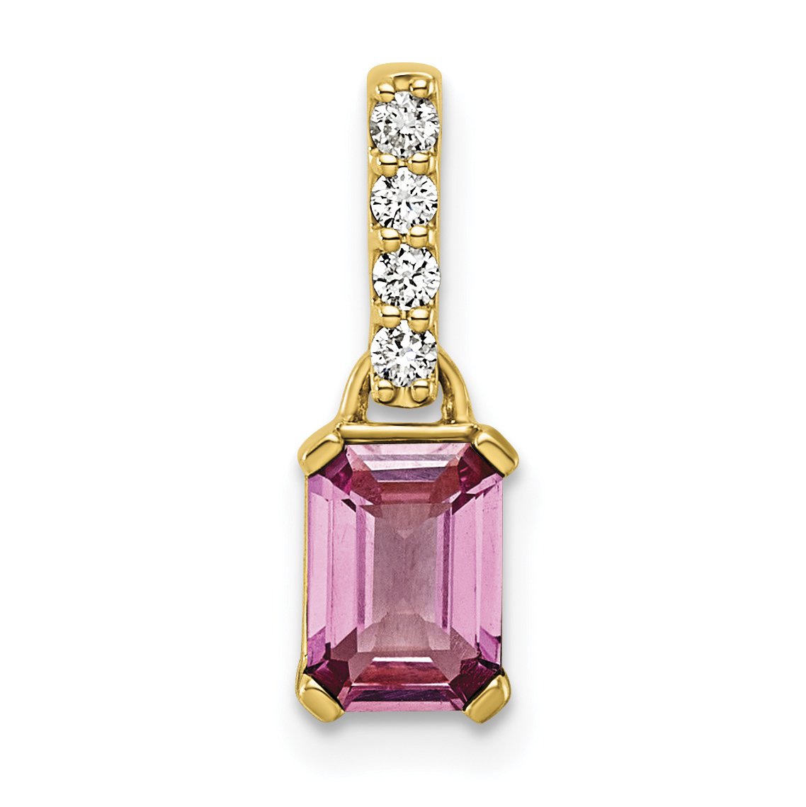 10k Lab Created Pink Sapphire & 1/15 carat Lab Grown Diamond VS/SI+ G+ October Birthstone Complete Pendant
