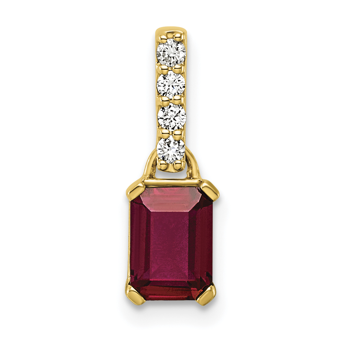 10k Lab Created Ruby & 1/15 carat Lab Grown Diamond VS/SI+ G+ July Birthstone Complete Pendant