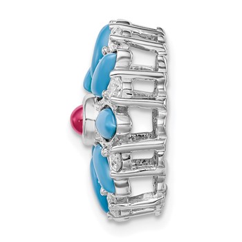 14k White Gold Turquoise/Lab Created Ruby/White Topaz Floral Chain Slide — alternate view