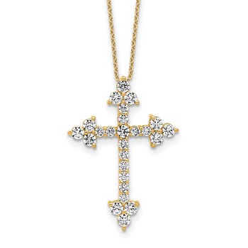 14k 1 1/2 carat Lab Grown Diamond VS/SI+ G+ Complete 18 inch Cross Pendant Necklace