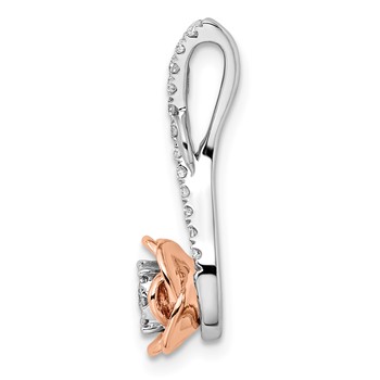 14k Two-Tone Rose and White Gold 1/4 carat Lab Grown Diamond VS/SI+ G+ Complete Rose on Stem Chain Slide Pendant — alternate view