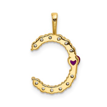 YG Sterling Silver Large Initial C CZ & Cr. Ruby Pendant — alternate view