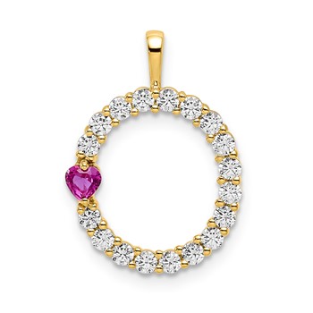 YG Sterling Silver Large Initial O CZ & Cr. Ruby Pendant