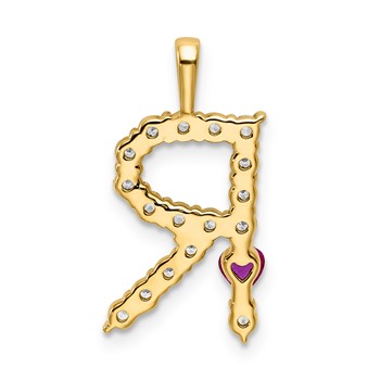 YG Sterling Silver Large Initial R CZ & Cr. Ruby Pendant — alternate view