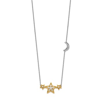 14k Two-tone 1/5 carat Lab Grown Diamond VS/SI+ G+ Complete Stars with Moon 18 inch Necklace — alternate view