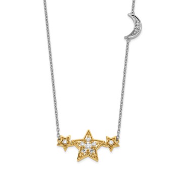14k Two-tone 1/5 carat Lab Grown Diamond VS/SI+ G+ Complete Stars with Moon 18 inch Necklace