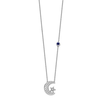 14k White Gold 1/5 carat Lab Grown Diamond VS/SI+ G+ Complete Moon and Star with Created Sapphire Accent 18 inch Necklace — alternate view