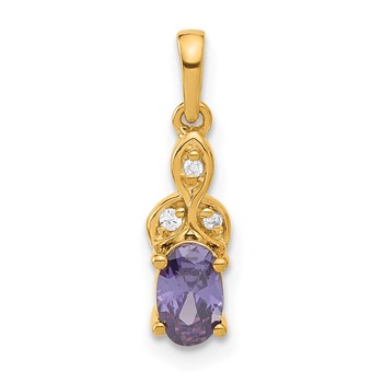 YG Sterling Silver Amethyst & CZ Pendant