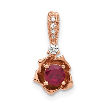 RG Sterling Silver Cr. Ruby & CZ Roseate Pendant
