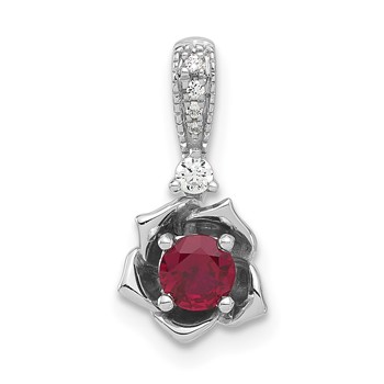Sterling Silver Cr. Ruby & CZ Roseate Pendant