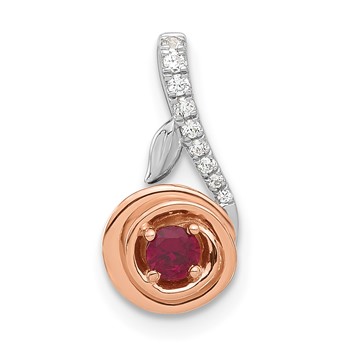 Sterling Silver w/RG Cr. Ruby & CZ Roseate Pendant