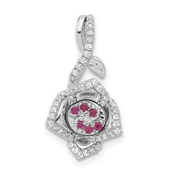 Sterling Silver Cr. Ruby & CZ Roseate Pendant