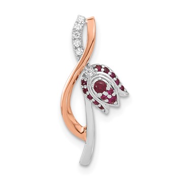 Sterling Silver w/RG Cr. Ruby & CZ Roseate Pendant