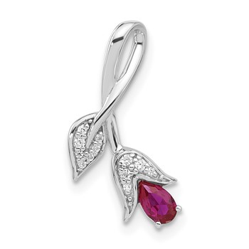 Sterling Silver Cr. Ruby & CZ Roseate Pendant