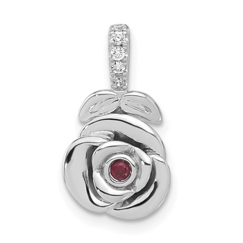Sterling Silver Cr. Ruby & CZ Roseate Pendant