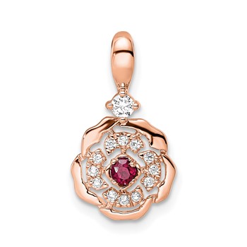 RG Sterling Silver Cr. Ruby & CZ Roseate Pendant