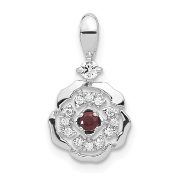 Sterling Silver Cr. Ruby & CZ Roseate Pendant