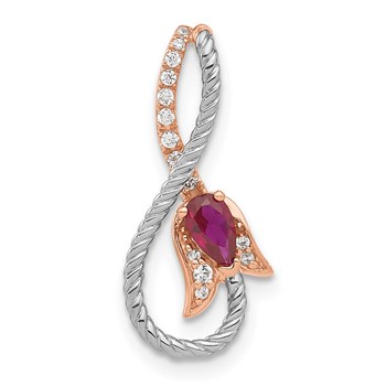 RG Sterling Silver w/WG Cr. Ruby & CZ Roseate Pendant