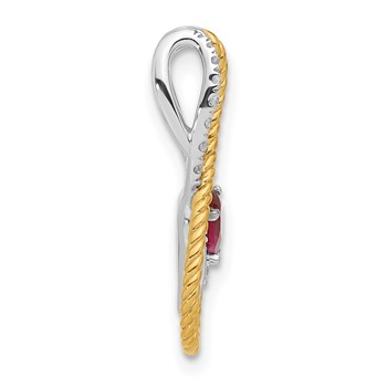 Sterling Silver w/YG Cr. Ruby & CZ Roseate Pendant — alternate view