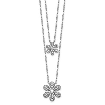 White Alloy CZ 2-Layer Flower Necklace