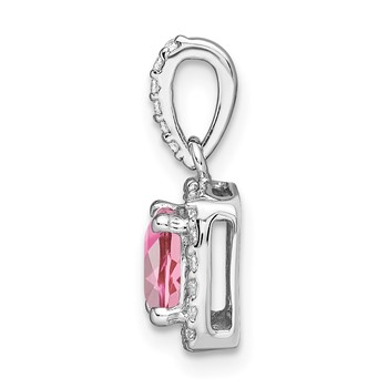 14k White Gold 6mm Cushion Pink Tourmaline and Diamond Halo Pendant — alternate view
