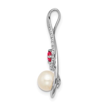 14k White Gold 6-7mm Round White Freshwater Cultured Pearl/Ruby/Diamond Slide Fits up to 4mm Fancy Omega Only — alternate view