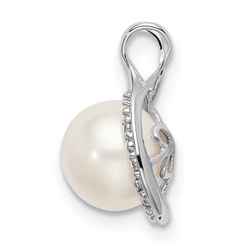 14k White Gold 7-8mm Round White Freshwater Cultured Pearl and Diamond Chain Slide — alternate view