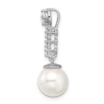 14k White Gold 8-9mm Round White Freshwater Cultured Pearl and Diamond Chain Slide — alternate view